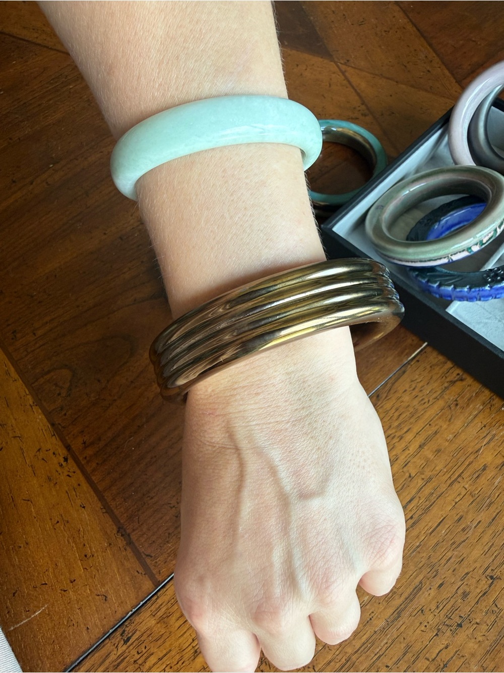 Handmade Ceramic Bangle with metallic gold glaze